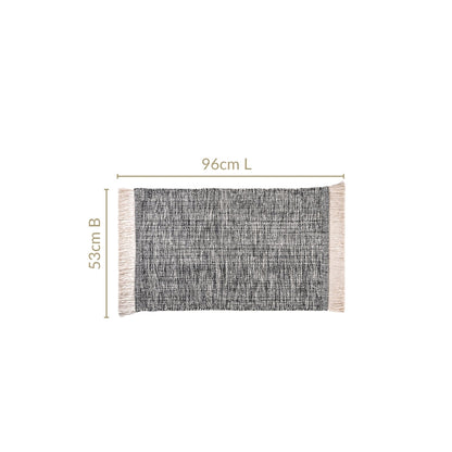Black And White Tweed Cotton Anti Slip Floor Mat 96x53cm