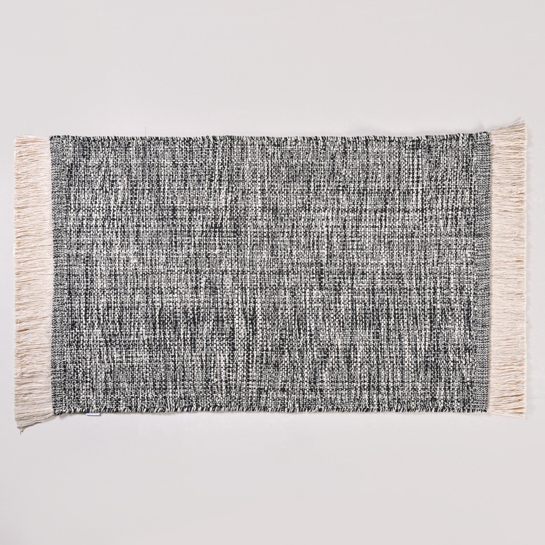 Black And White Tweed Cotton Anti Slip Floor Mat 96x53cm