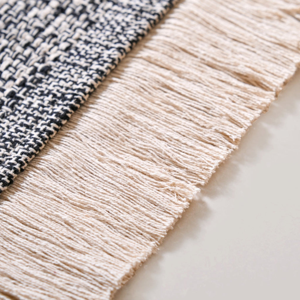 Black And White Tweed Cotton Anti Slip Floor Mat 96x53cm