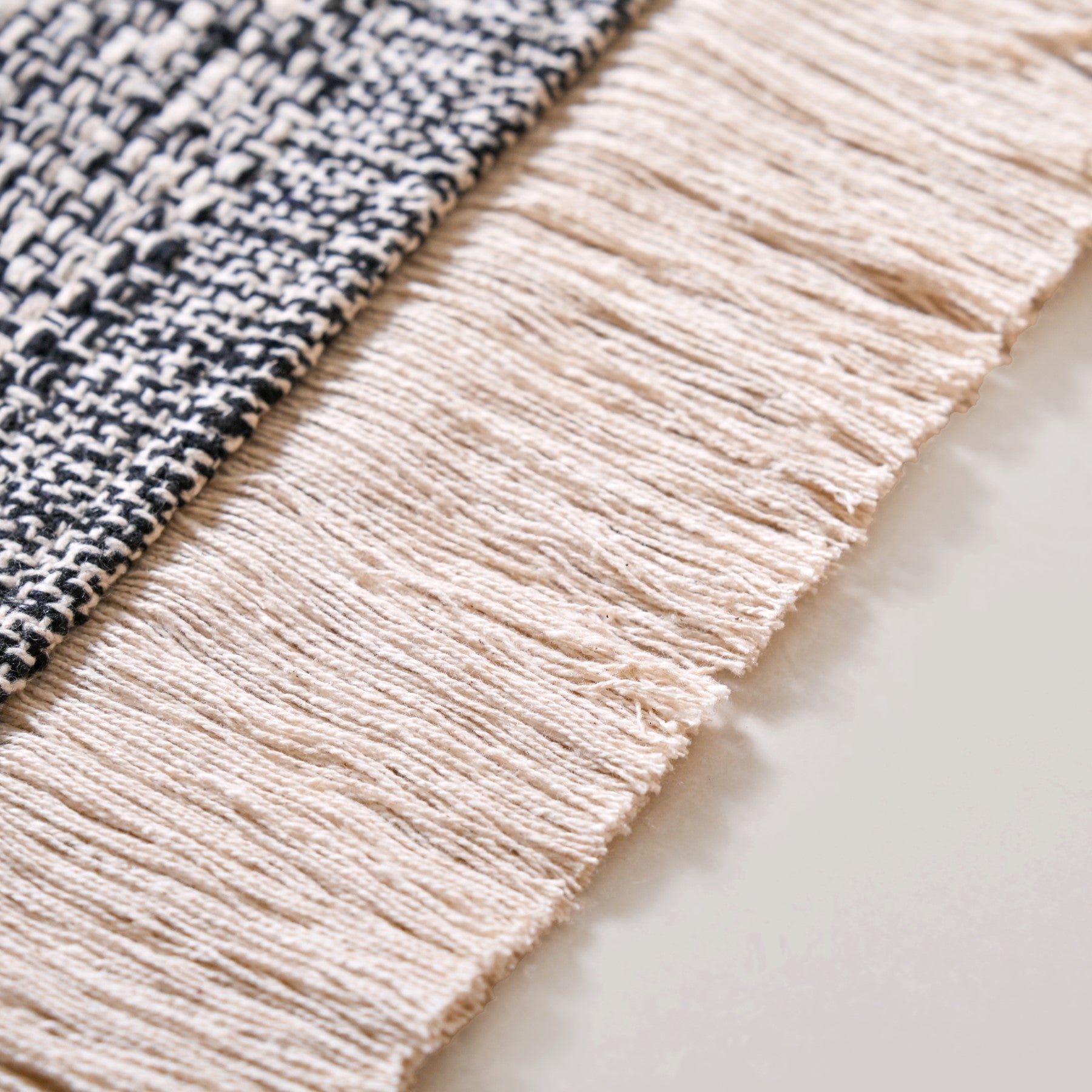 Black And White Tweed Cotton Anti Slip Floor Mat 96x53cm