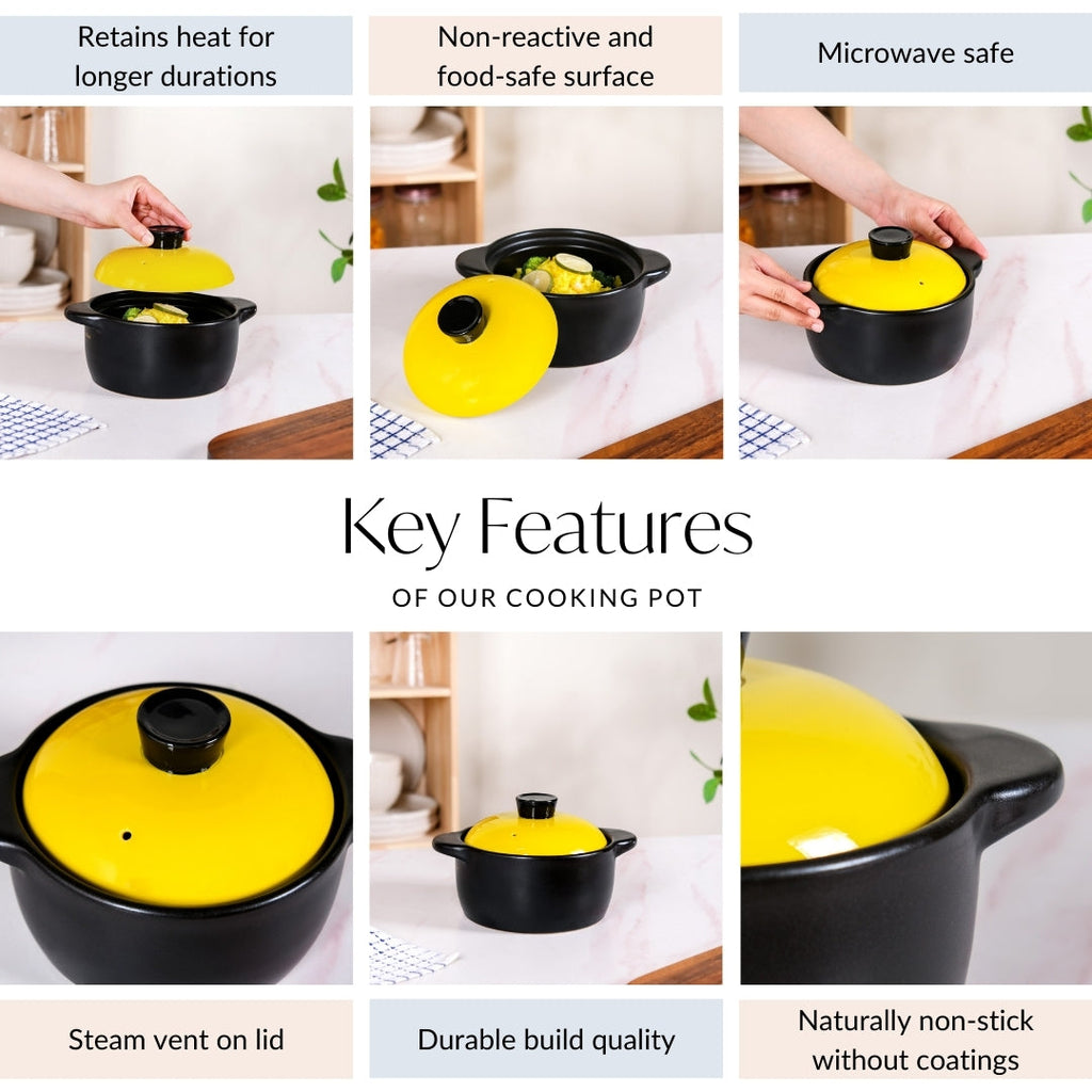 Limonelle Ceramic Cooking Pot With Lid 1200ml