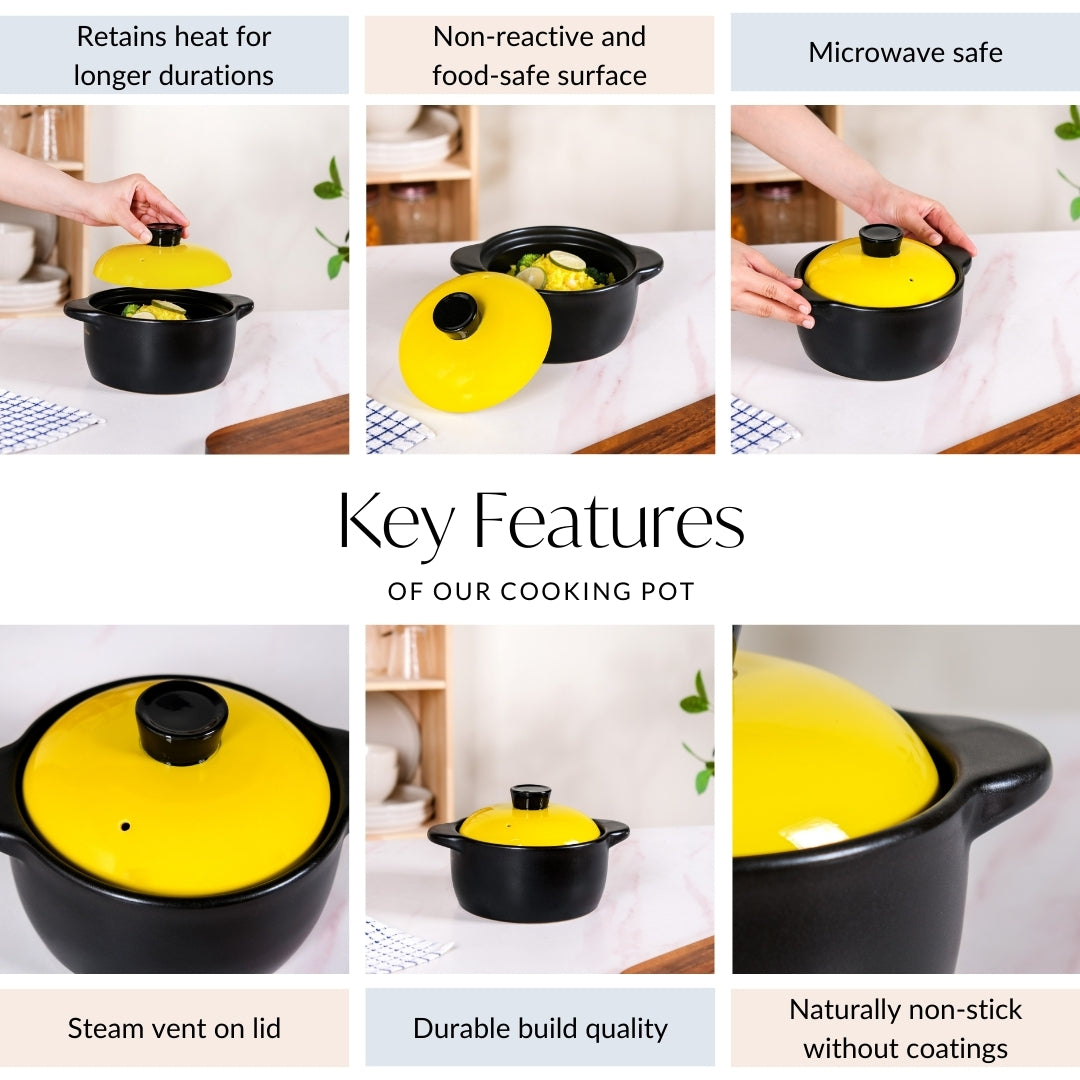 Limonelle Ceramic Cooking Pot With Lid 1200ml