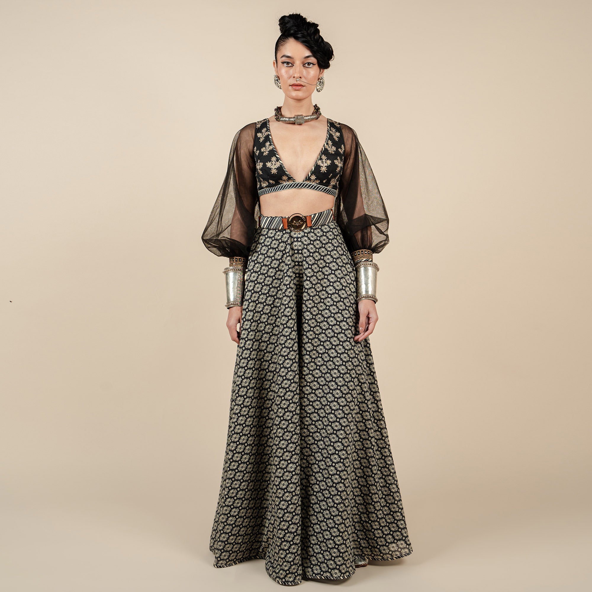 Black Bishop Sleeve Sharara Set | CHAR
