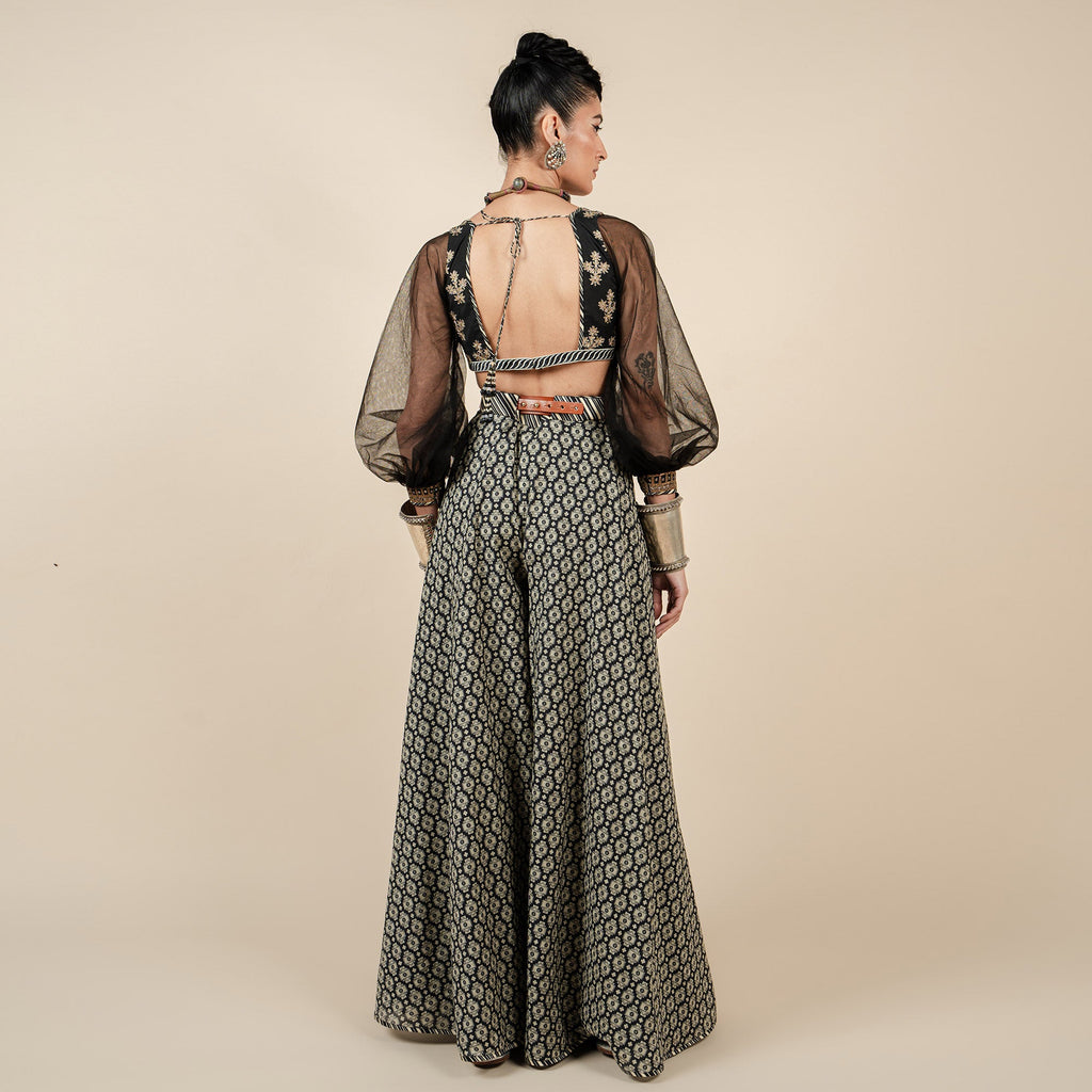 Black Bishop Sleeve Sharara Set | CHAR