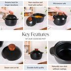 Maison Black Ceramic Clay Pot For Cooking 2200ml