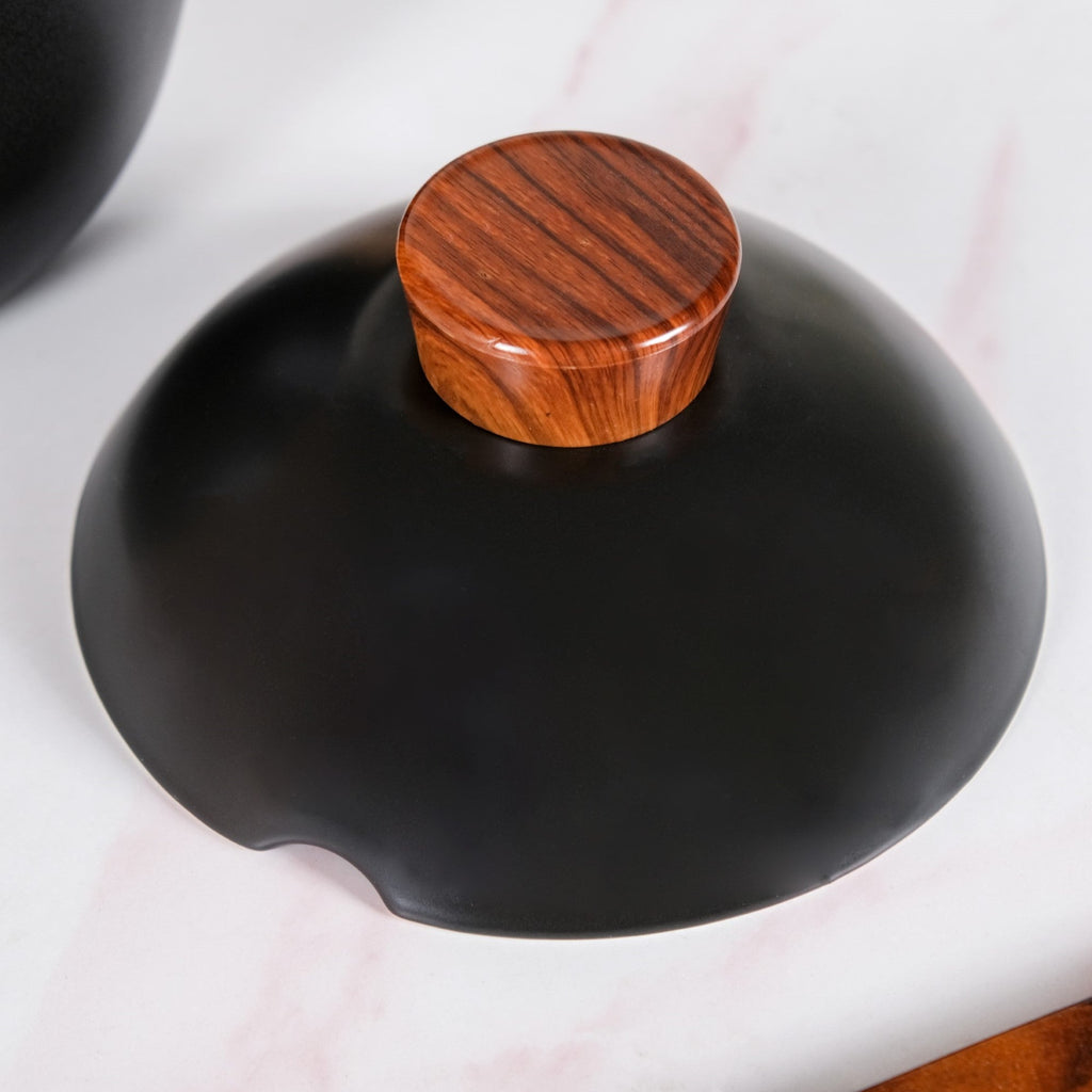 Maison Black Ceramic Clay Pot For Cooking 2200ml