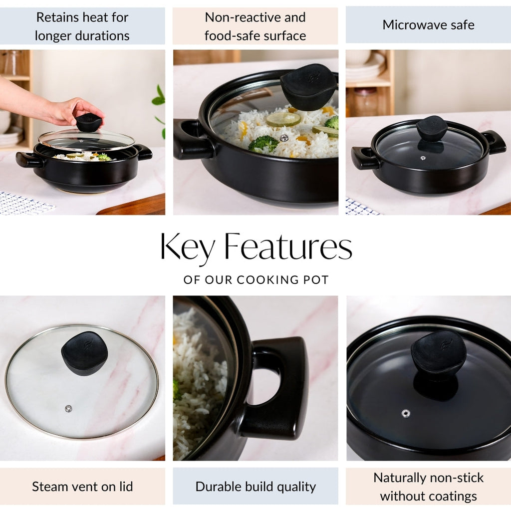 Classic Black Korean Ceramic Cooking Pot 2000ml