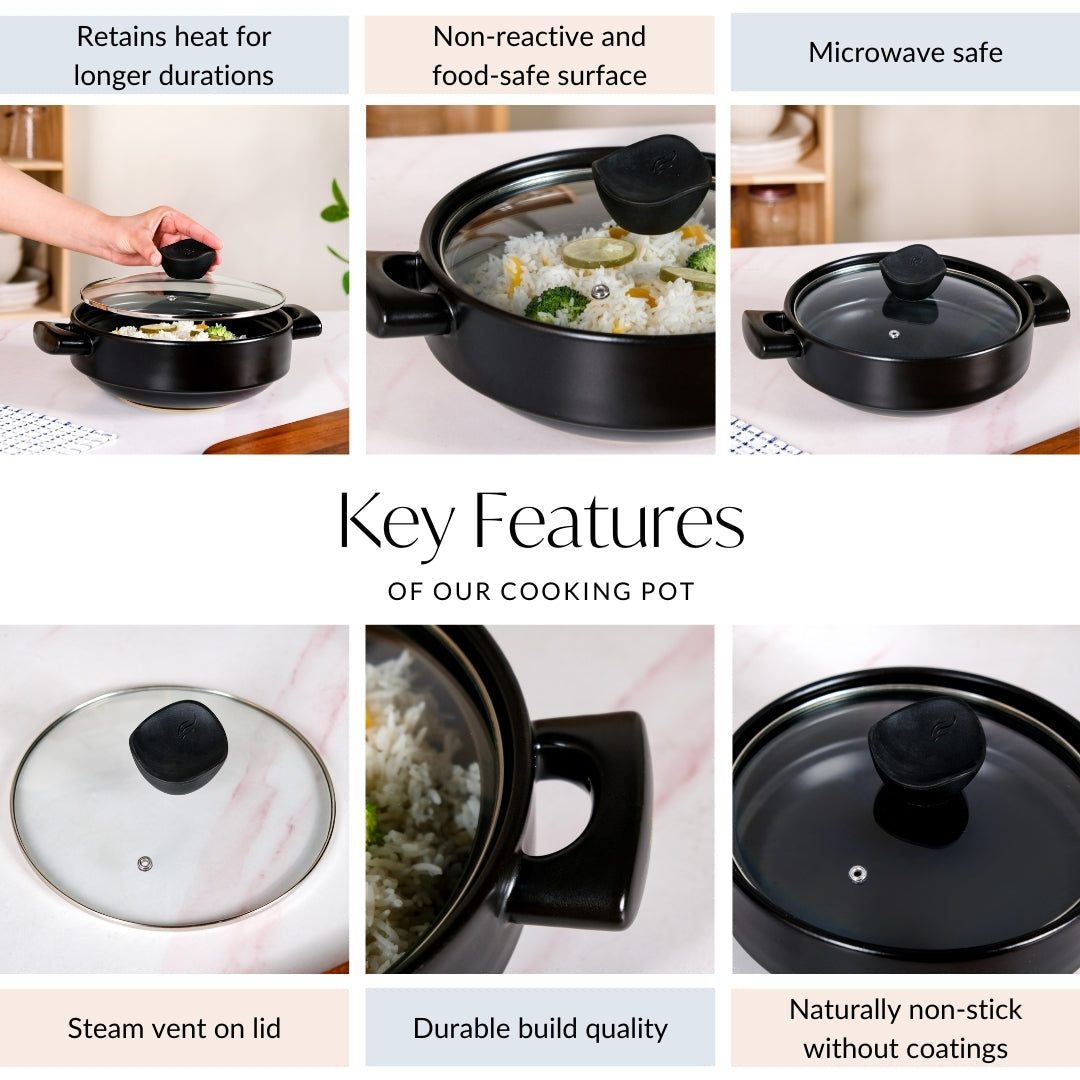Classic Black Korean Ceramic Cooking Pot 2000ml