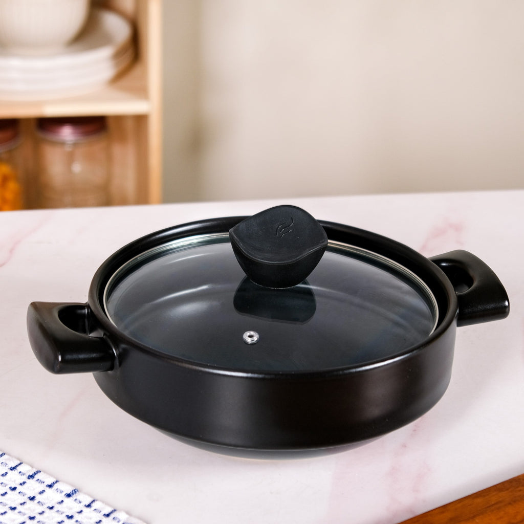 Classic Black Korean Ceramic Cooking Pot 2000ml