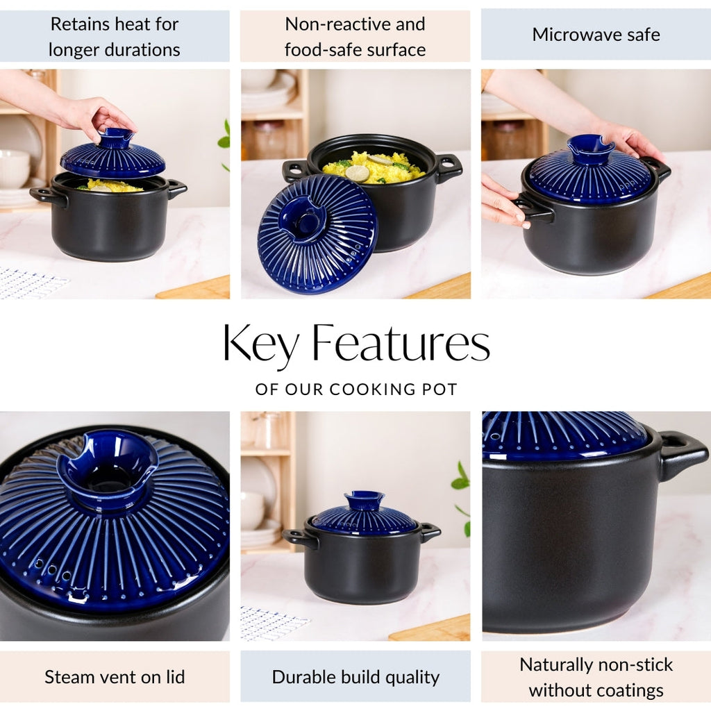 Lumea Ceramic Cooking Pot With Deep Blue Lid 2600ml