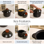 Maison Black Ceramic Cooking Pot With Lid 3700ml