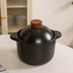 Maison Black Ceramic Cooking Pot With Lid 3700ml