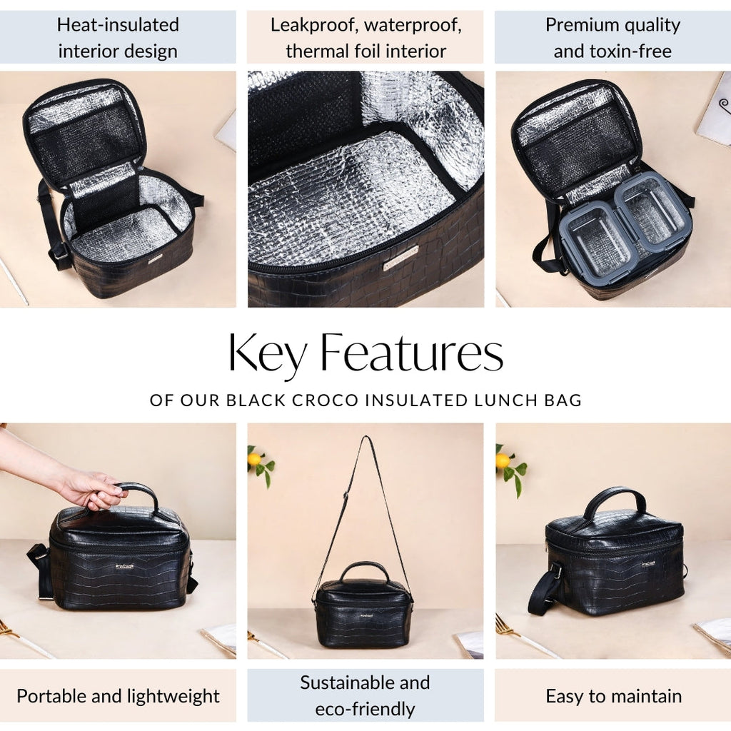 Black Croco Insulated Lunch Bag