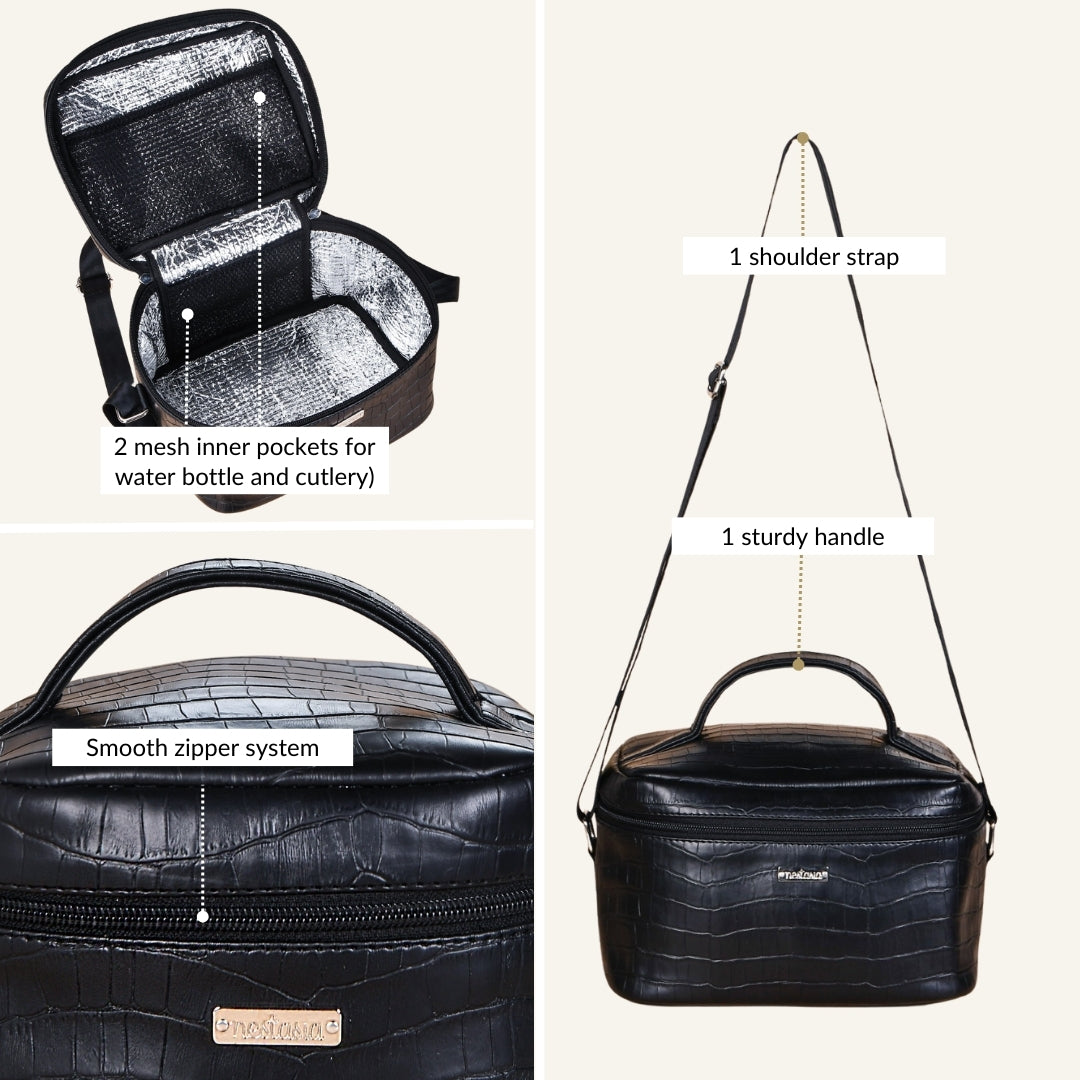Black Croco Insulated Lunch Bag