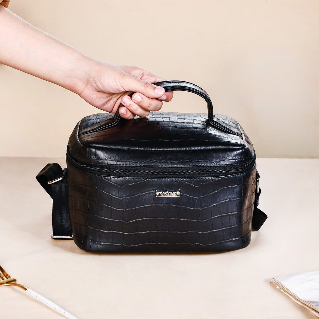 Black Croco Insulated Lunch Bag