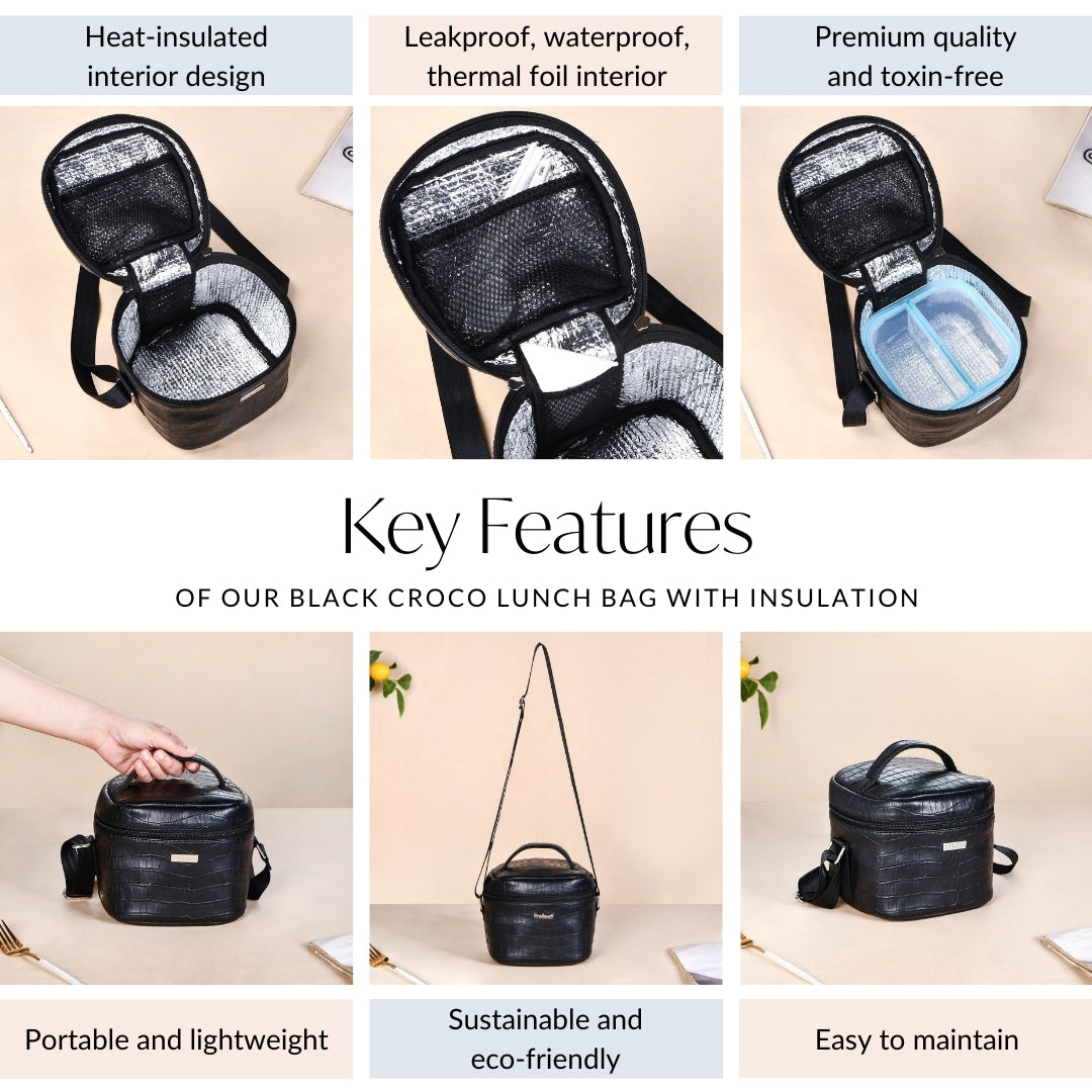 Black Croco Lunch Bag With Insulation