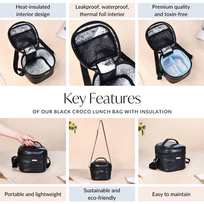Black Croco Lunch Bag With Insulation