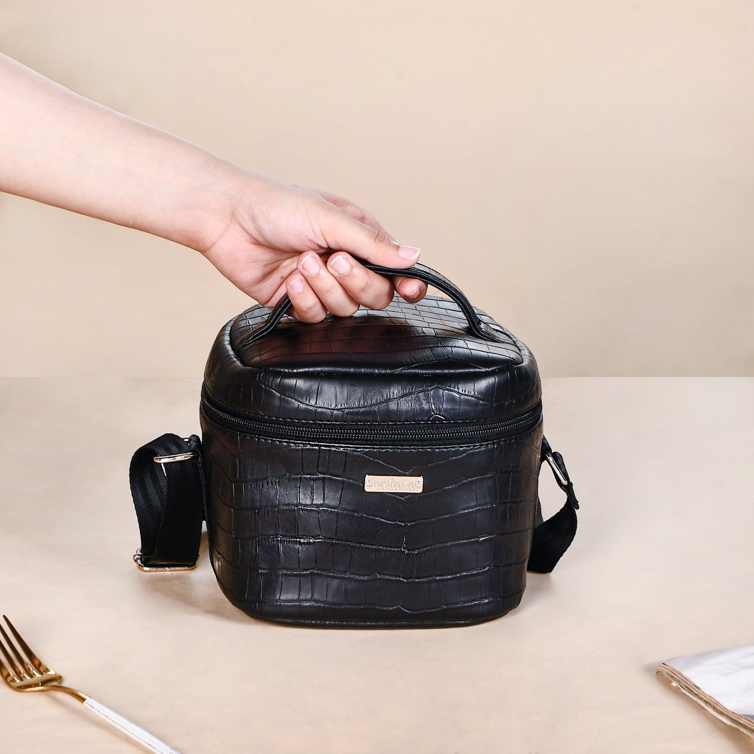 Black Croco Lunch Bag With Insulation