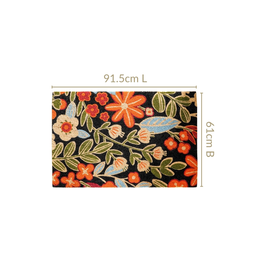 Black Floral Coir Mat 36x24 Inch