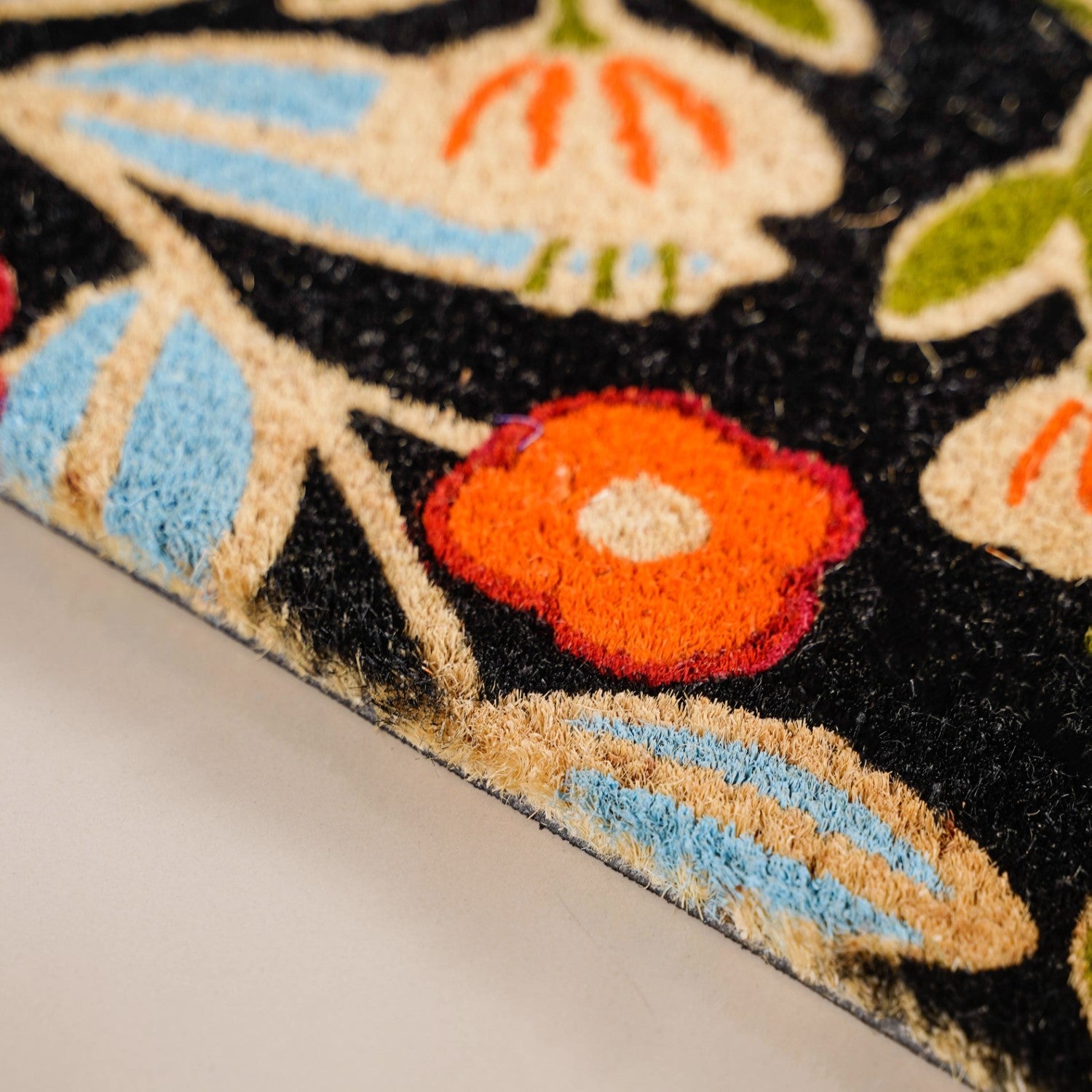 Black Floral Coir Mat 36x24 Inch
