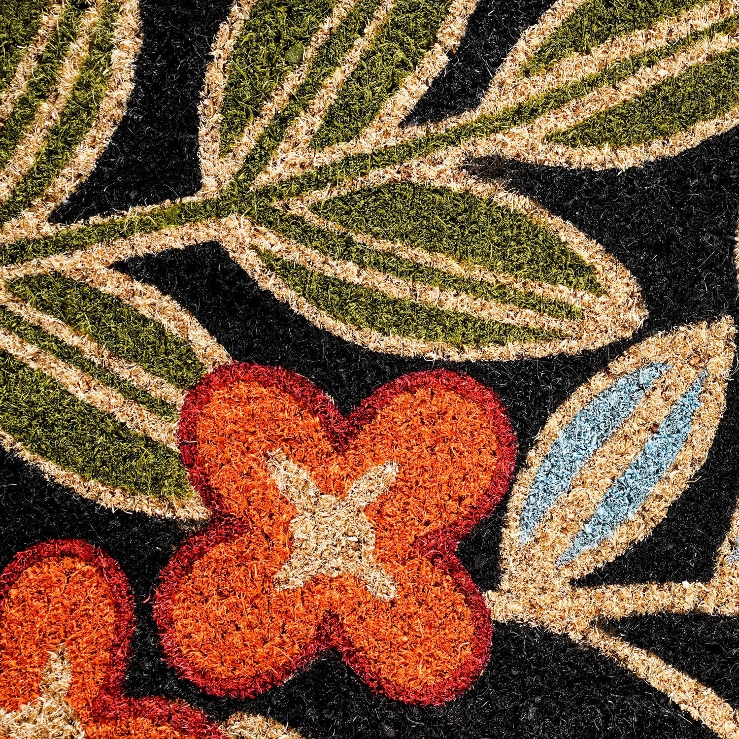 Black Floral Coir Mat 36x24 Inch
