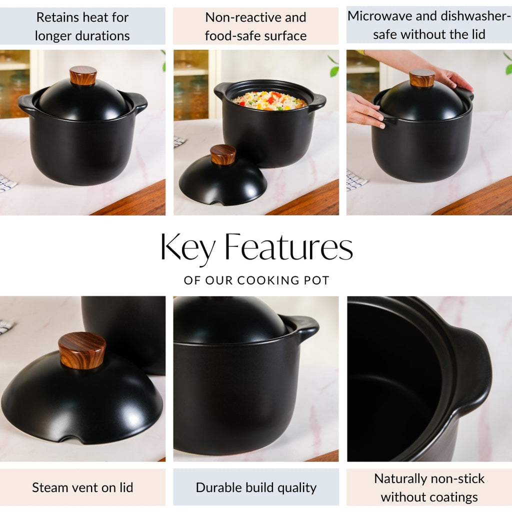 Maison Black Glazed Cooking Pot With Lid 5800ml