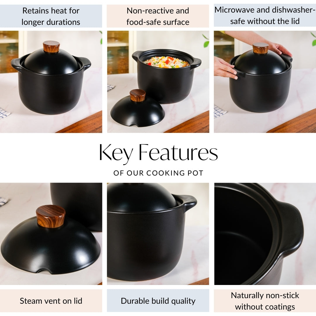 Maison Black Glazed Cooking Pot With Lid 5800ml