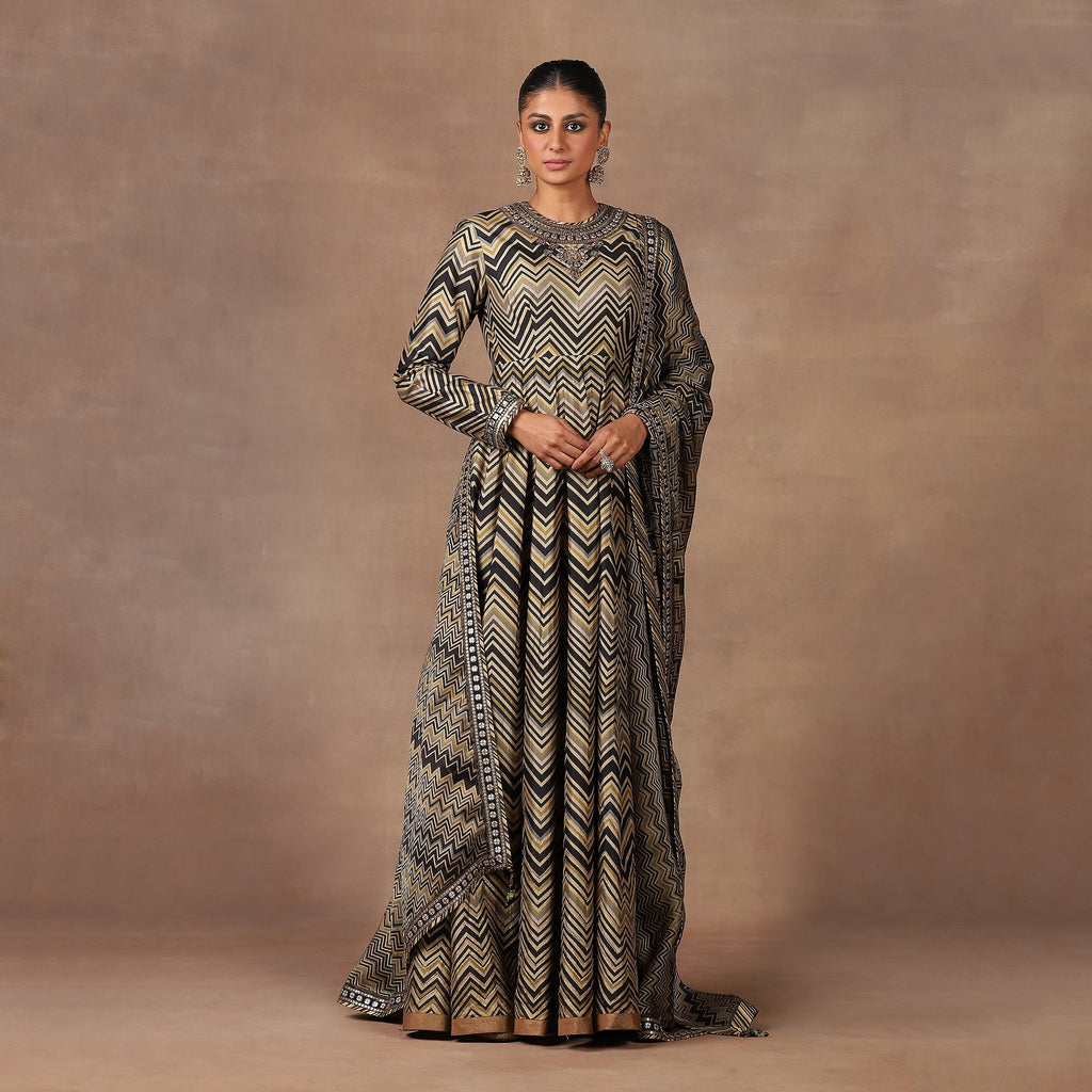 Black - Gold Anarkali Set | MURAQQA