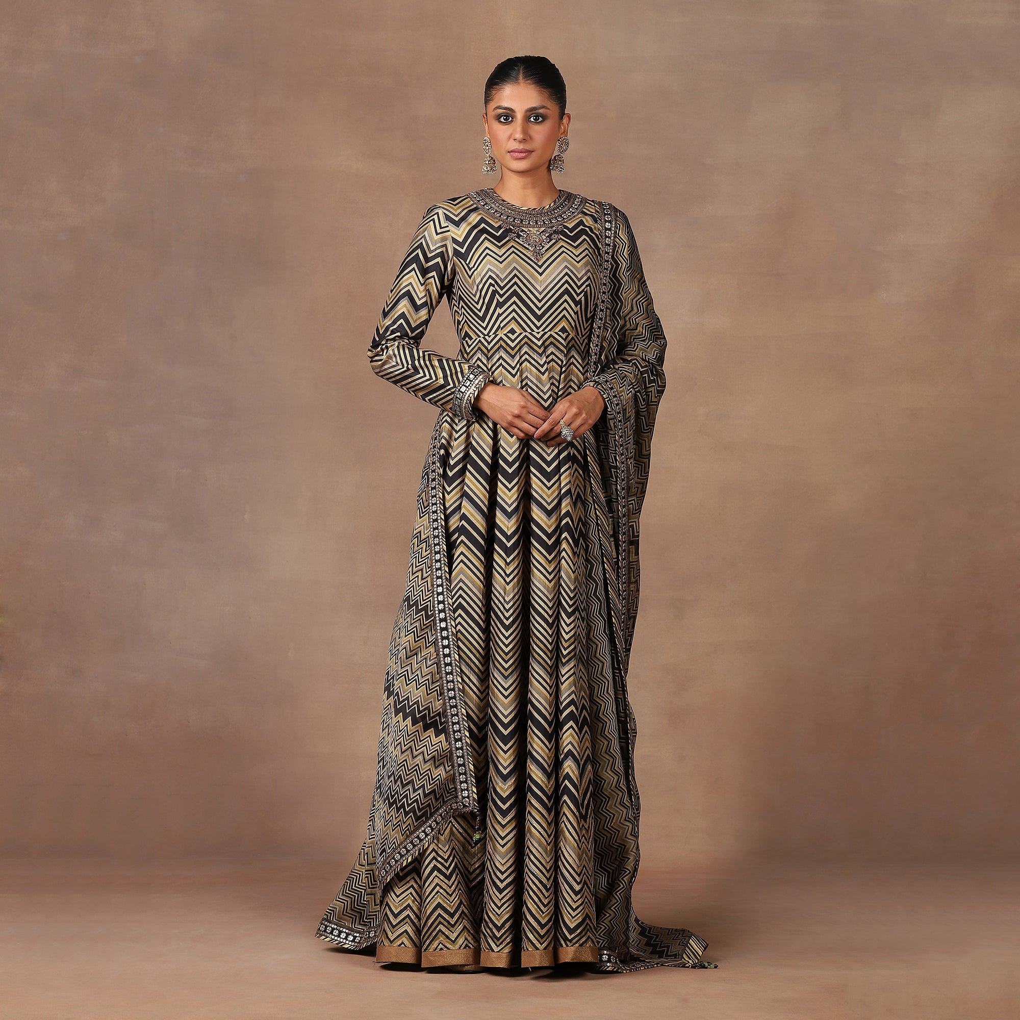 Black - Gold Anarkali Set | MURAQQA