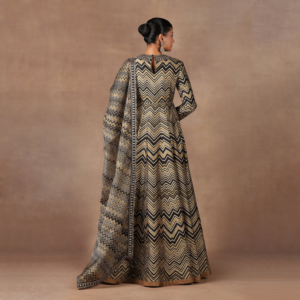 Black - Gold Anarkali Set | MURAQQA