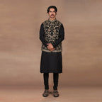 Black - Gold Nehru Jacket Set | MURAQQA
