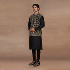 Black - Gold Nehru Jacket Set | MURAQQA