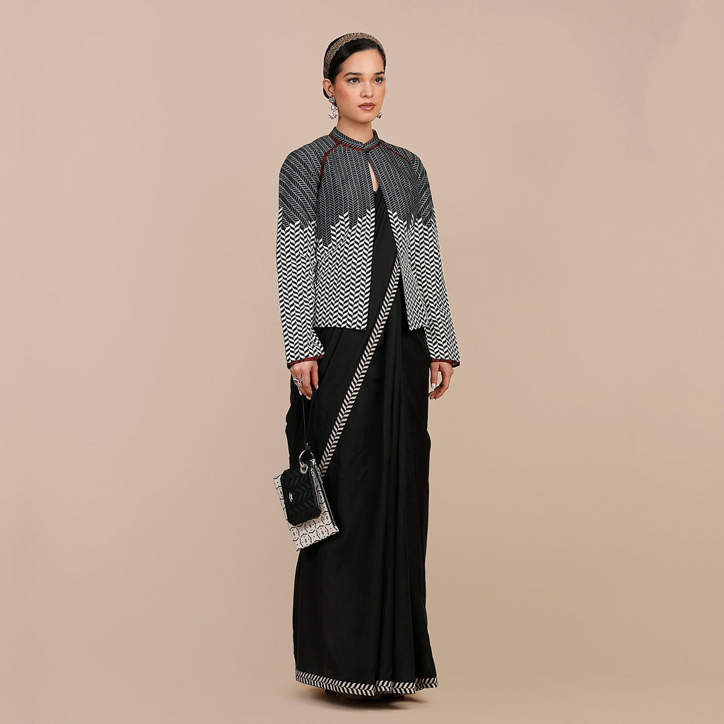 Black - Ivory Chevron Reversible IKA Jacket | SATT