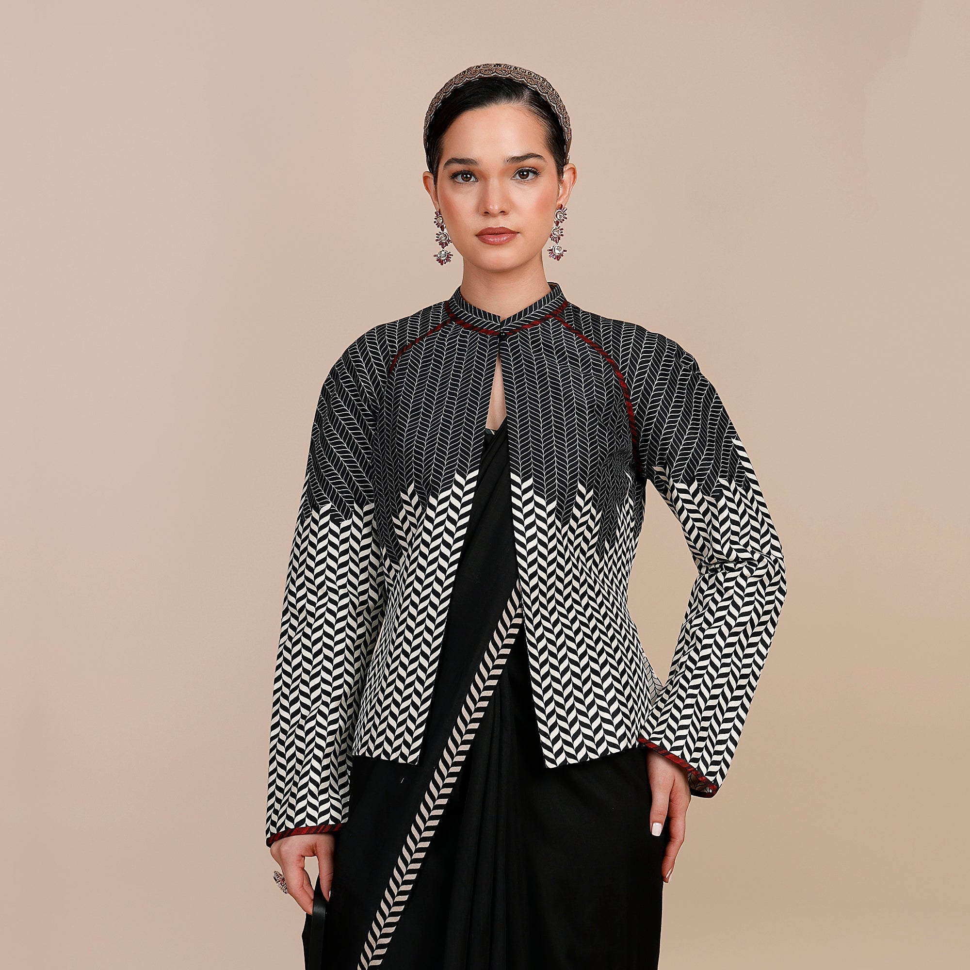 Black - Ivory Chevron Reversible IKA Jacket | SATT
