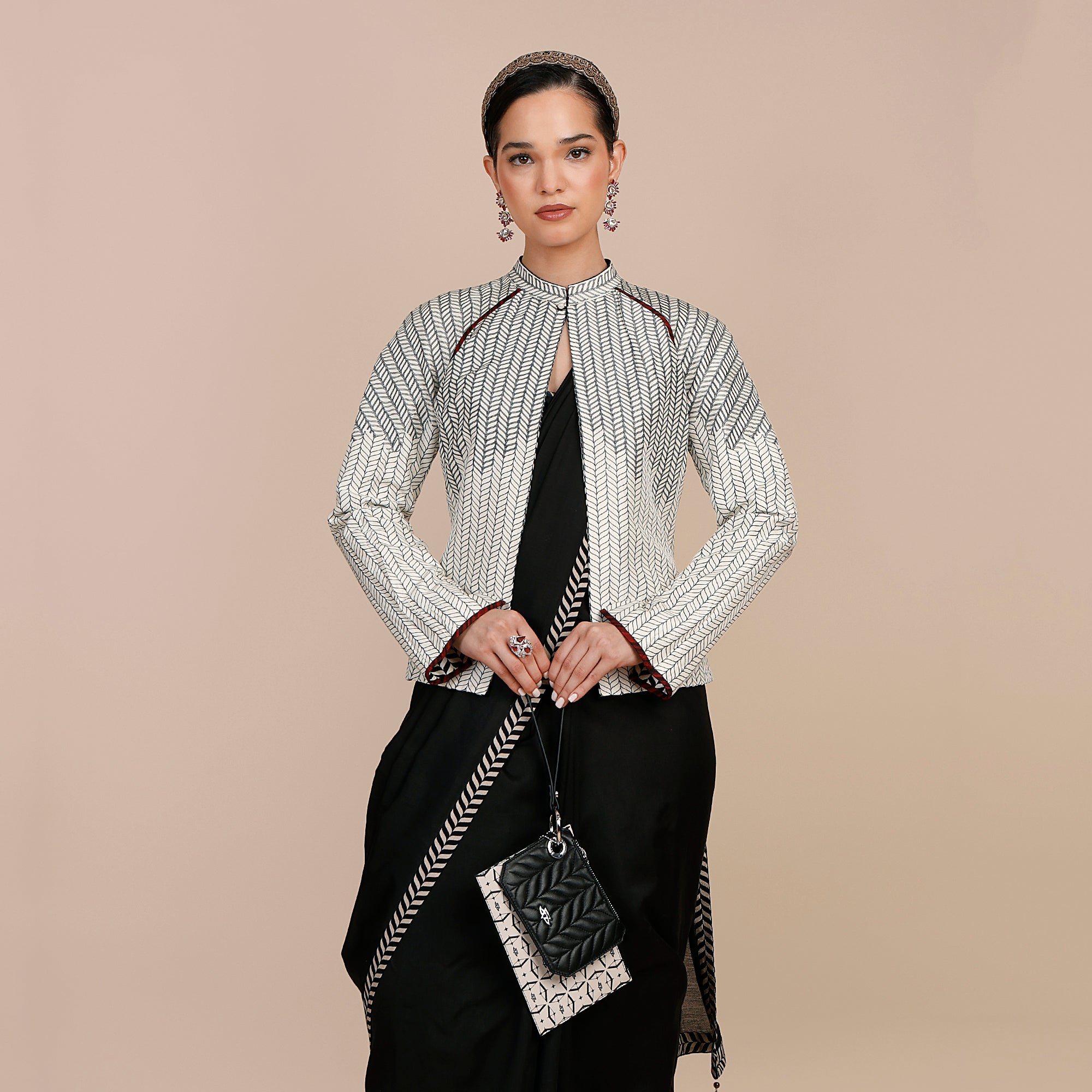 Black - Ivory Chevron Reversible IKA Jacket | SATT