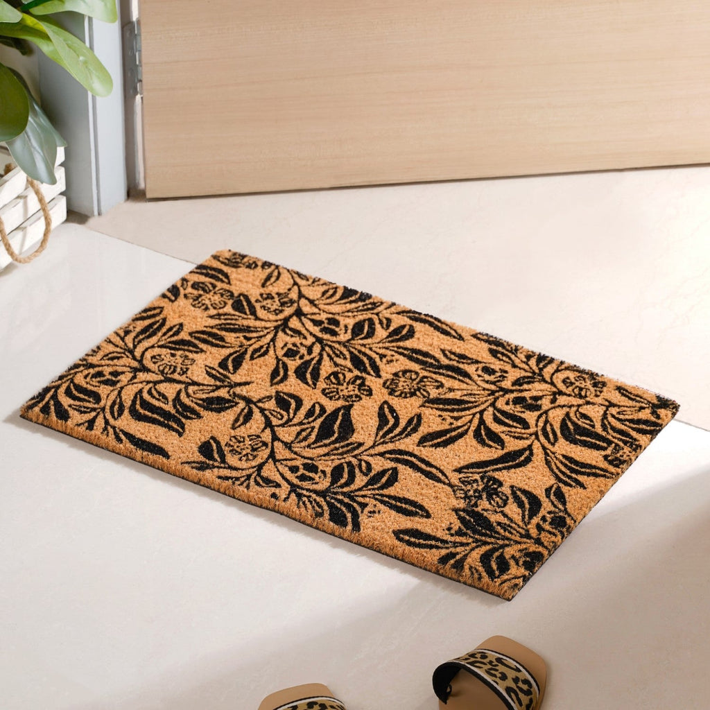 Black Magnolias Printed Coir Floor Mat 24x16 Inch