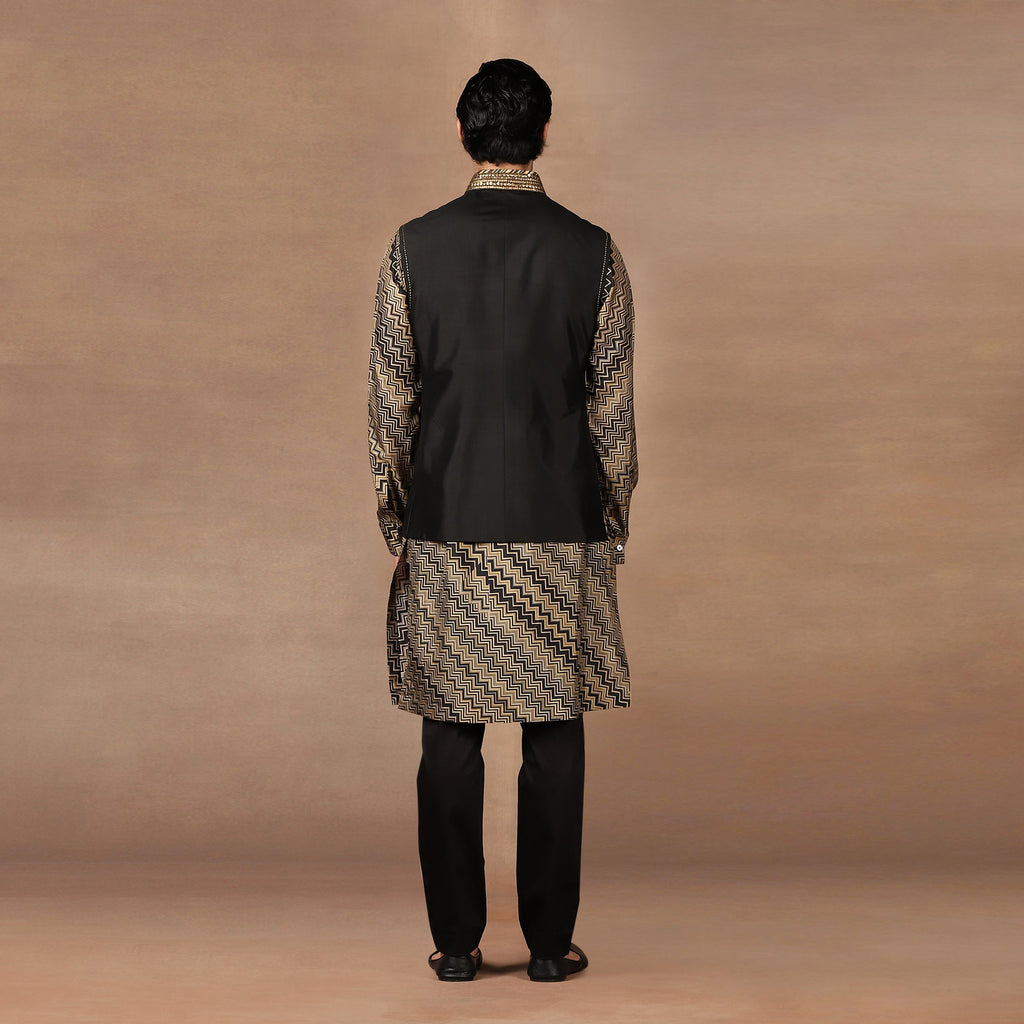 Black - Olive Green Nehru Jacket Set | MURAQQA