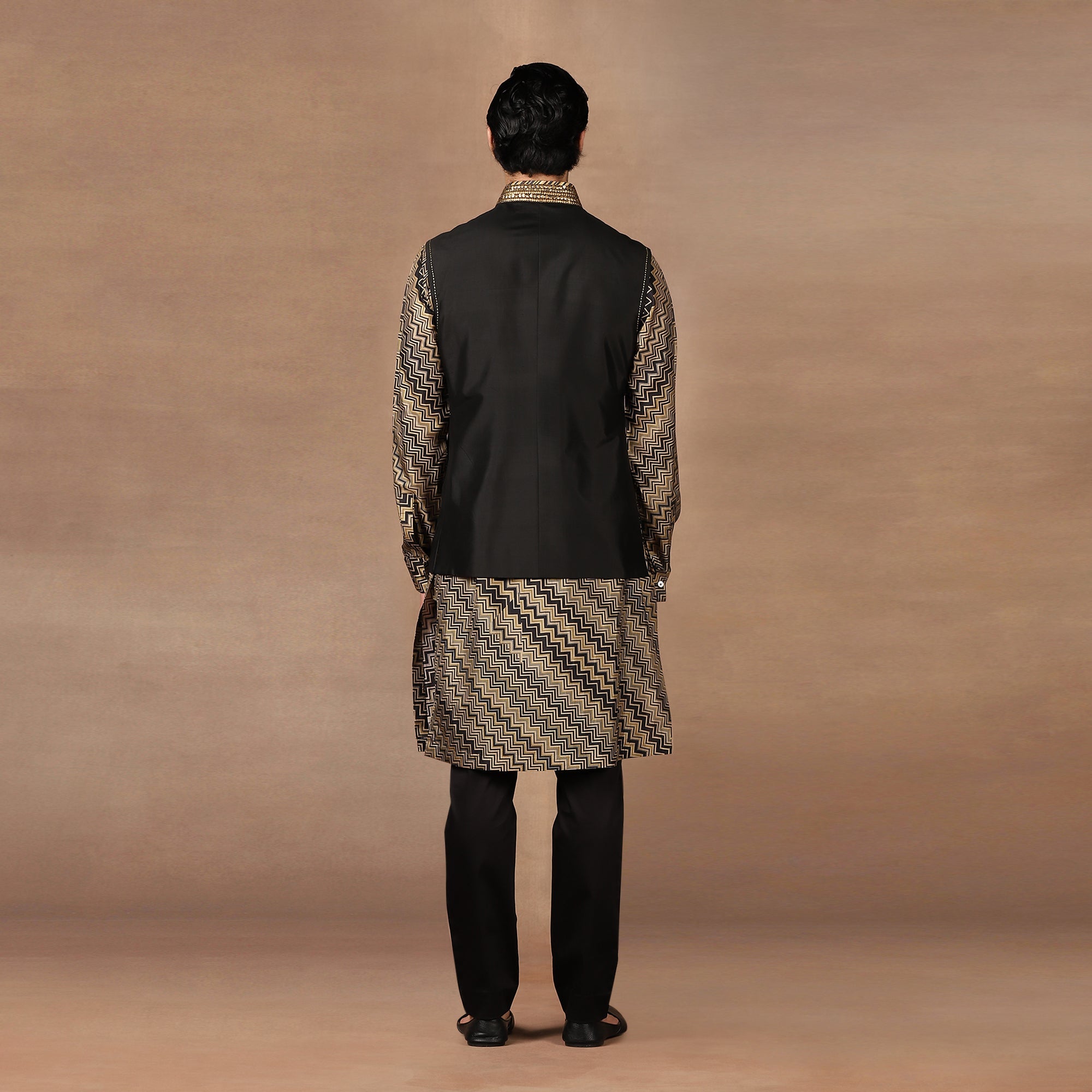 Black - Olive Green Nehru Jacket Set | MURAQQA