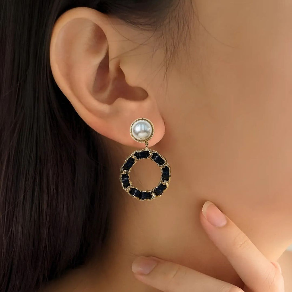 Black On Gold Dangling Earrings