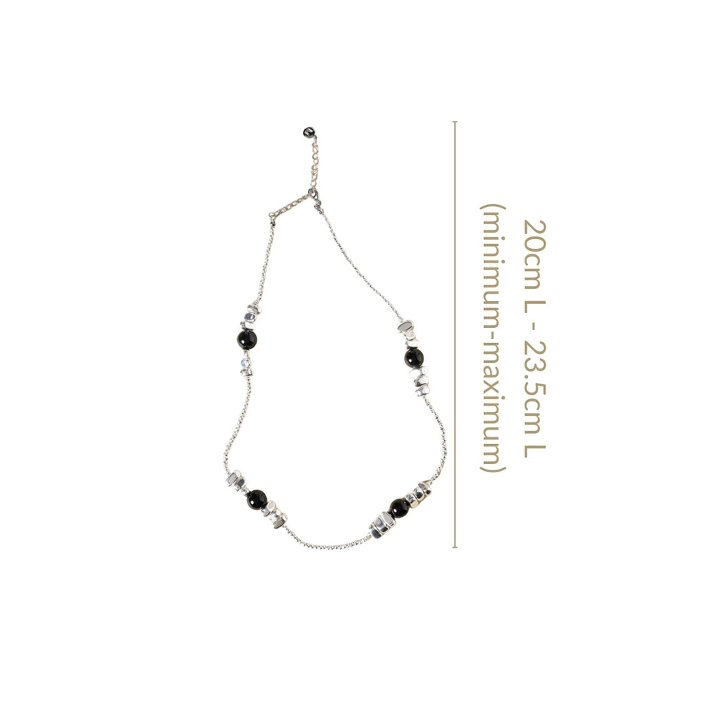 Black Pearls Beaded Silver Necklace