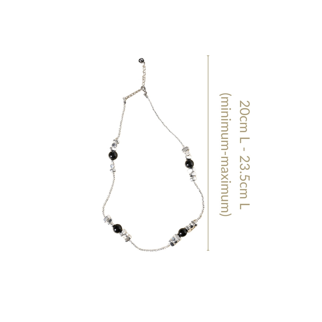 Black Pearls Beaded Silver Necklace