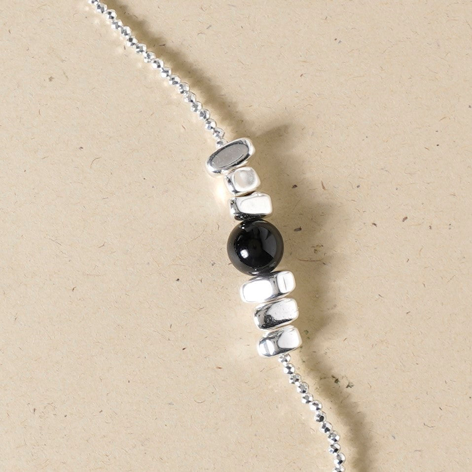 Black Pearls Beaded Silver Necklace