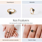 Black Stone Flutter Ring Gold