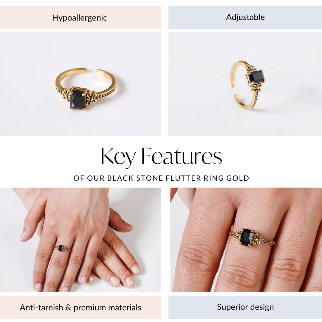 Black Stone Flutter Ring Gold