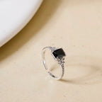 Black Stone Flutter Ring Silver