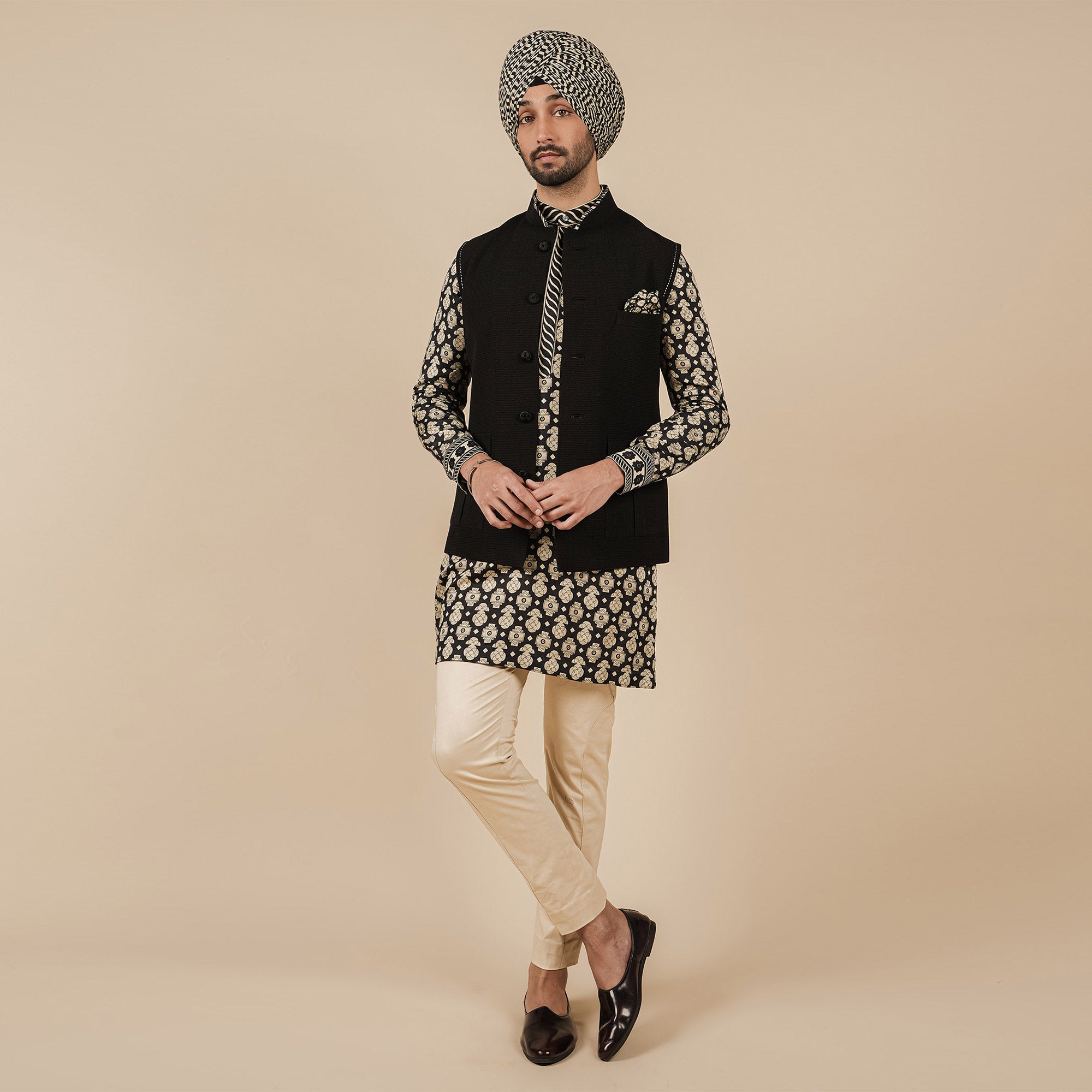 Black Textured Nehru Jacket | CHAR