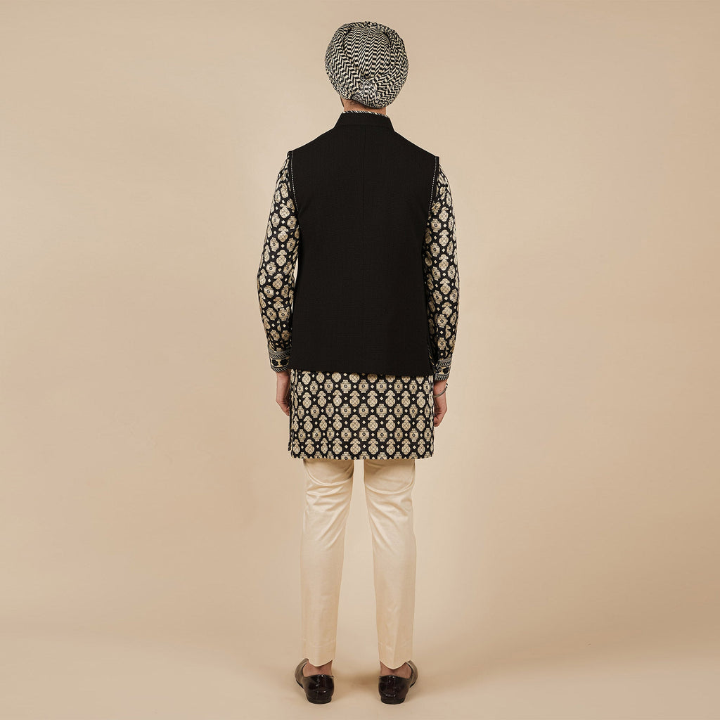 Black Textured Nehru Jacket | CHAR