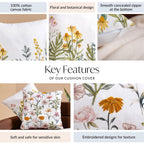Blooming Embroidery Cotton Cushion Cover Set Of 2 40x40cm