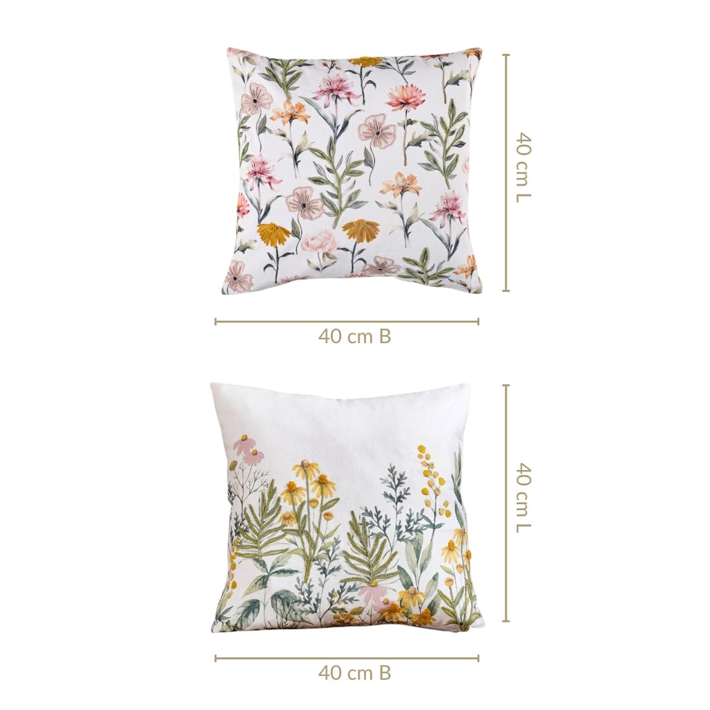 Blooming Embroidery Cotton Cushion Cover Set Of 2 40x40cm