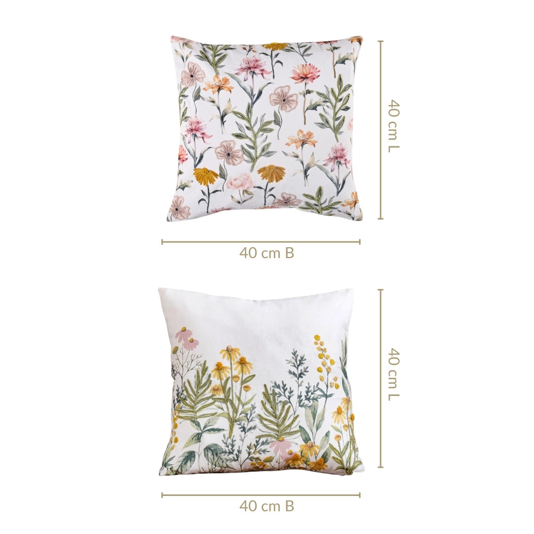 Blooming Embroidery Cotton Cushion Cover Set Of 2 40x40cm
